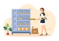 Bread Mill Illustration with Wheat Sacks, Various Breads and Windmill for Web Banner or Landing Page in Flat Cartoon Hand Drawn