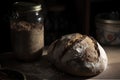 Bread Next To The Sourdough Jar. Generative AI Royalty Free Stock Photo