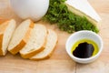 Bread, oil and vinegar, and brie cheese Royalty Free Stock Photo