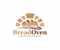Bread oven bakery logo design. Baked bun in brick oven vector design.