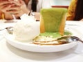 Bread with Pandan Sauce, served with ice cream, sweet and delicious.