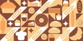 Bread and pastries background. Abstract bakery menu background with line drawing. Geometric pattern bread, croissant, donut. Royalty Free Stock Photo