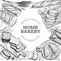 Bread and pastry banner. Vector bakery hand drawn illustration. Vintage design template