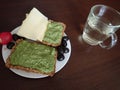 Bread with pesto and cheese snack Royalty Free Stock Photo