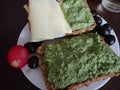 Bread with pesto and cheese snack Royalty Free Stock Photo