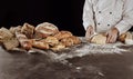 Bread preparation concept with baked loaves