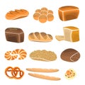 Bread product set. Bakery shop elements and bakery showcase. Bakery items in flat style. Vector Illustration