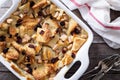 Bread pudding breakfast casserole with pear Royalty Free Stock Photo