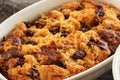 Bread pudding in a white ramekin close up Royalty Free Stock Photo