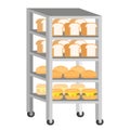 Bread rack with freshly baked bread vector Illustration flat design