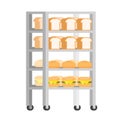 Bread rack with freshly baked bread vector Illustration flat design