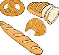 Bread Raster hand drawn set illustration. Gluten food bakery collection.