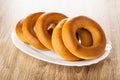 Bread rings baranka in dish on table Royalty Free Stock Photo