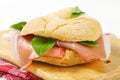 Bread roll (friselle) with slices of Schwarzwald ham Royalty Free Stock Photo