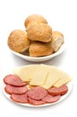 Bread rolls sausage and cheese Royalty Free Stock Photo