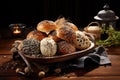 bread rolls with various seeds and grains