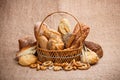 Bread and rolls in wicker basket Royalty Free Stock Photo