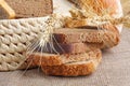 Bread from rye and wheat flour of rough grinding in wicker basket Royalty Free Stock Photo