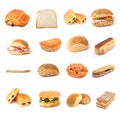 Bread and sandwiches and bakery collage Royalty Free Stock Photo