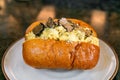 Bread with scrambled eggs and truffle mushroom Royalty Free Stock Photo