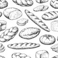 Bread seamless pattern. Vector drawing. Bakery product sketch ba