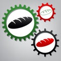 Bread sign. Vector. Three connected gears with icons at grayish Royalty Free Stock Photo