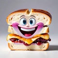 Bread slice sandwich pbj peanut butter jelly smiling Royalty Free Stock Photo