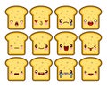 Bread Slice Toast Cartoon Mascot character funny cartoon set with different emotions on the kawaii face. Flat design