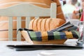 Bread sliced on a basket at a Greek restaurant. Royalty Free Stock Photo