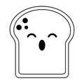 Bread sliced suprised kawaii cartoon in black and white