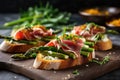 bread slices with asparagus and prosciutto bruschetta