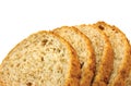 Bread slices stack, sliced stacked full grain bakery closeup, isolated horizontal macro closeup, large detailed studio shot