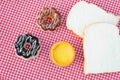 Bread slices cupcake dessert on red tablecloth Royalty Free Stock Photo