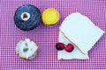 Bread slices cupcake dessert on red tablecloth Royalty Free Stock Photo