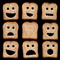 Bread slices with face expressions Royalty Free Stock Photo