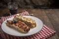 Bread slices with peanut butter, banana and strawberry jam Royalty Free Stock Photo