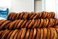 Bread sold on market. Hungarian fried bread - the spruce sold on the street market counter.