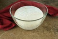 Bread sourdough in glass containers, opara, lush yeast dough, red-brown background. Clouse-up. Royalty Free Stock Photo