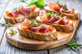 Bread with Spanish Serrano Ham Served as Tapas Royalty Free Stock Photo