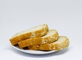 Bread with spread jam on the wooden dish Royalty Free Stock Photo