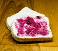 Bread with spread jam on the wooden dish Royalty Free Stock Photo