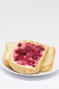 Bread with spread jam on the wooden dish Royalty Free Stock Photo