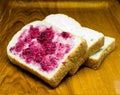 Bread with spread jam on the wooden dish Royalty Free Stock Photo