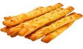 Bread sticks with cheese and herbs isolated on transparent background.