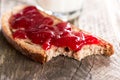 Bread with strawberry jam bited Royalty Free Stock Photo