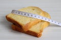 Bread and a tape measure. Royalty Free Stock Photo