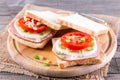 Bread toast with cheese tomato slices and ham Royalty Free Stock Photo