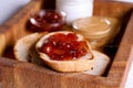 Bread toast with jelly jam and peanut butter. Royalty Free Stock Photo