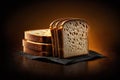 bread toast loaf wheat isolated on background with dark background. cafe restaurant menu poster. closeup view