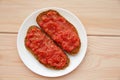 Bread toasted slices with grated tomato